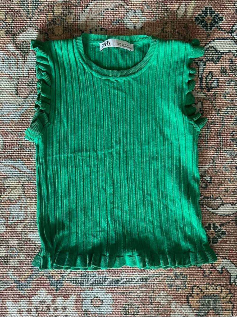 Zara Emerald Green Ribbed Ruffle Tank